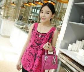 Semi Sheer See Through Sleeve Embroidery Floral Lace Crochet Tank
