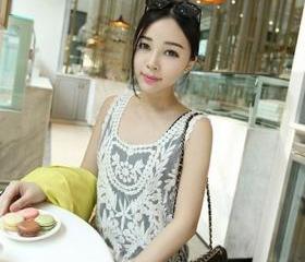 Semi Sheer See Through Sleeve Embroidery Floral Lace Crochet Tank
