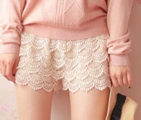 White Sexy Fashion Mini Lace Tiered Short Skirt Under Safety Pants Shorts