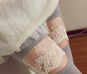 Comfortable Leggings with Lace Pattern Grey 