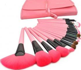 High Quality 24 Pcs/Set Makeup Brush Cosmetic Set Kit Packed In High Quality Leather Case - Pink