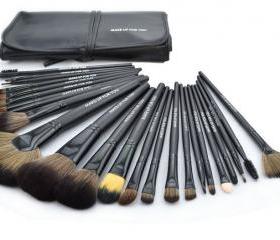 New 24 Pcs/Set Makeup Brush Cosmetic Set Kit Packed In High Quality Leather Case - Black