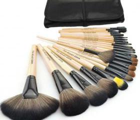 Brand New 24 Pcs/Set Makeup Brush Cosmetic Set Kit Packed In High Quality Leather Case - Wood