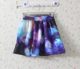 Fantasy Purple And Blue Galaxy Print Elastic Skirt