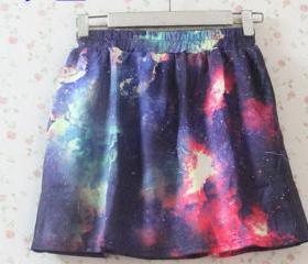 Blue Sky Universe Print Elastic Skirt