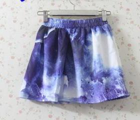Blue Sky Universe Print Elastic Skirt
