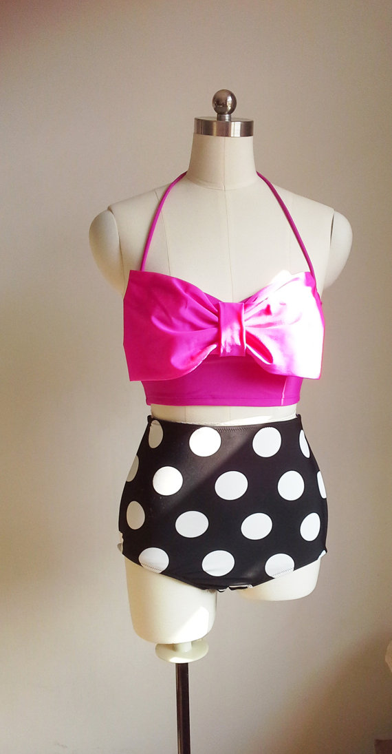 Hot Pink Bow Sexy And Fashionable Beach Bikini Swimwear Swimsuit Retro